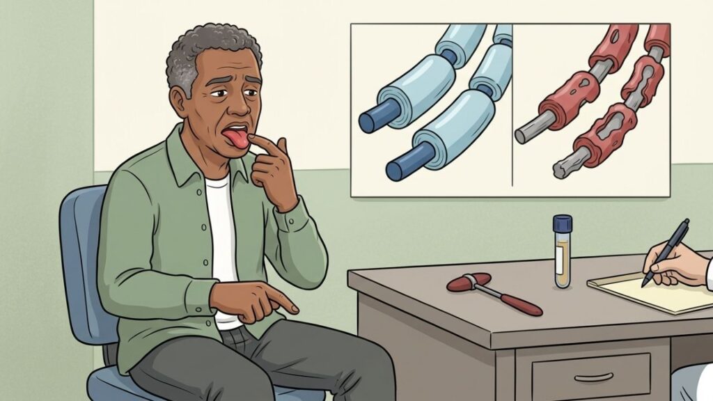 A falta prolongada de B12 pode comprometer nervos antes da anemia.