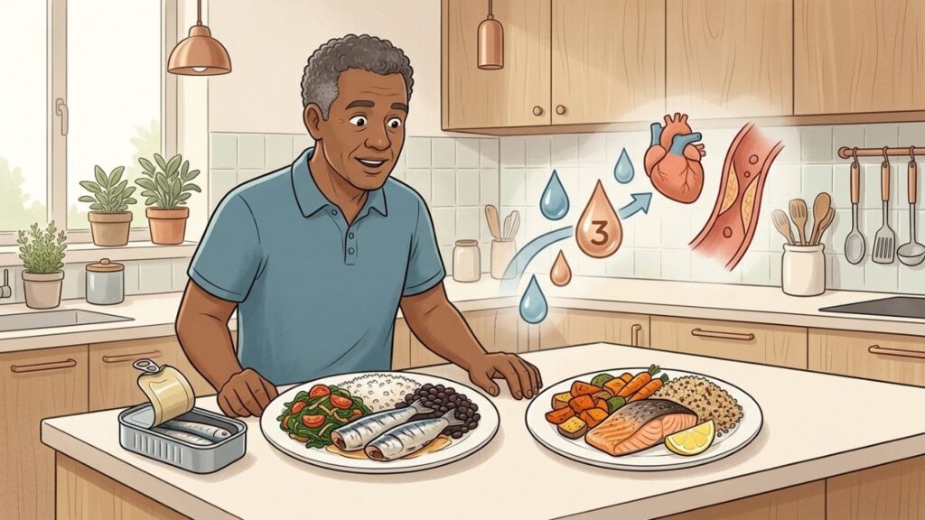 Comparar sardinha e salmão mostra alternativas acessíveis para a saúde cardiovascular.