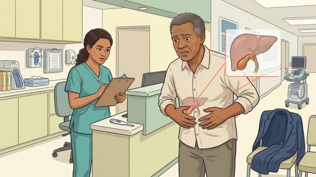 Febre e pele amarelada com dor abdominal exigem atendimento de urgência.