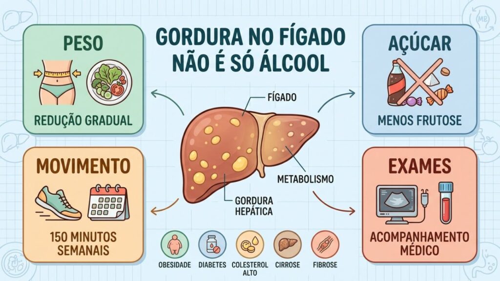 Peso, açúcar, movimento e exames ajudam a controlar a gordura no fígado.