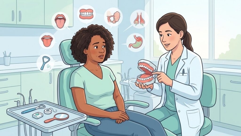 Avaliação odontológica ajuda a identificar a verdadeira causa da halitose persistente.