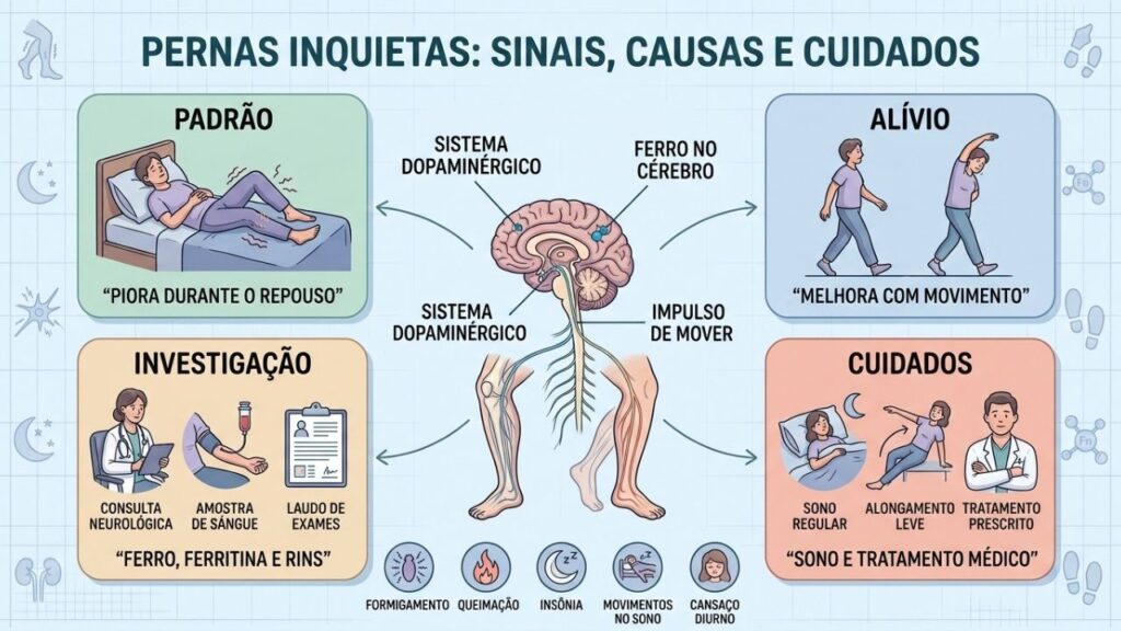 Sintomas, causas, investigação e cuidados ajudam a controlar as pernas inquietas.