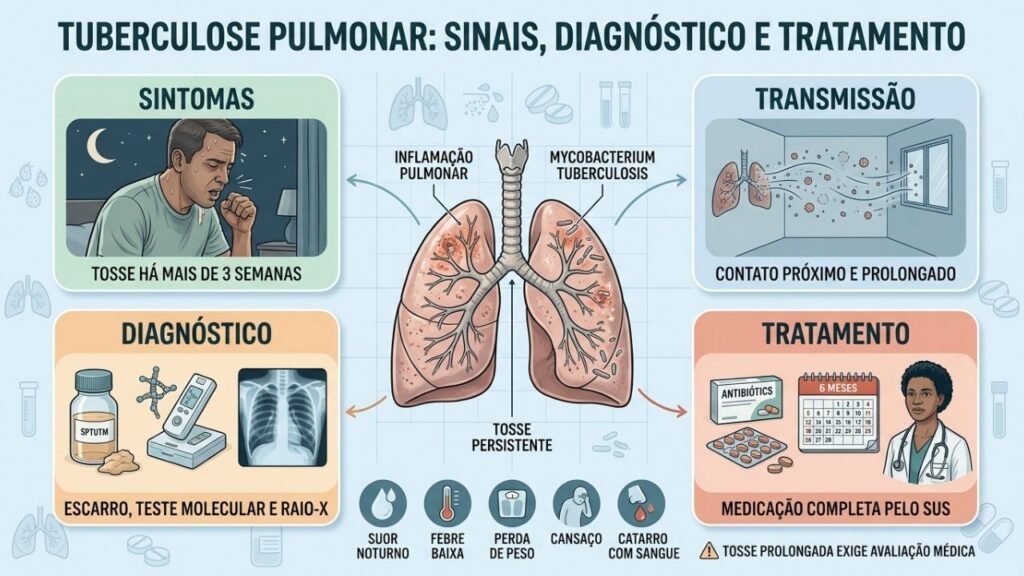 Sintomas, exames e tratamento completo orientam o controle da tuberculose pulmonar.