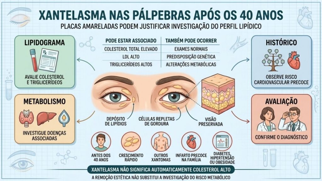 O xantelasma pode surgir mesmo quando o colesterol está dentro da normalidade.