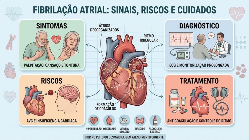 Sintomas, exames, riscos e tratamentos essenciais da fibrilação atrial.