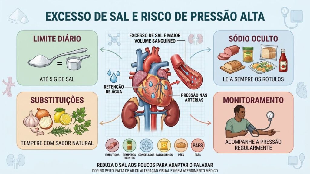 Limite diário, rótulos, temperos naturais e monitoramento ajudam a reduzir o sódio.