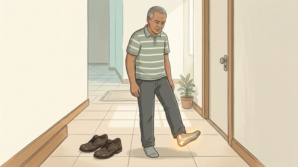 Dor nos primeiros passos pode indicar irritação da fáscia plantar.