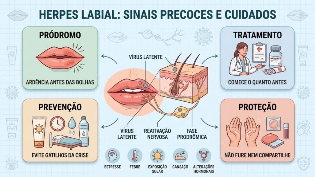 Sinais precoces, tratamento, prevenção e proteção ajudam a controlar o herpes labial.