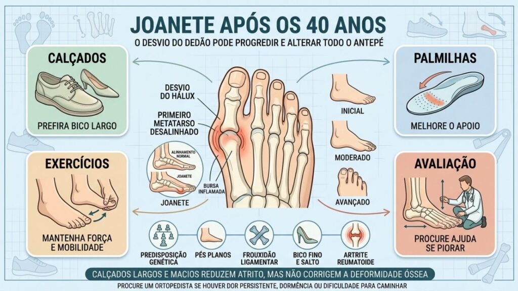 Calçados adequados, palmilhas, exercícios e avaliação ajudam a controlar o joanete.