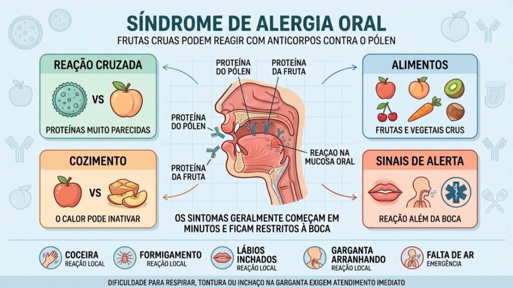 Reação cruzada, alimentos crus, cozimento e alertas explicam a alergia oral.