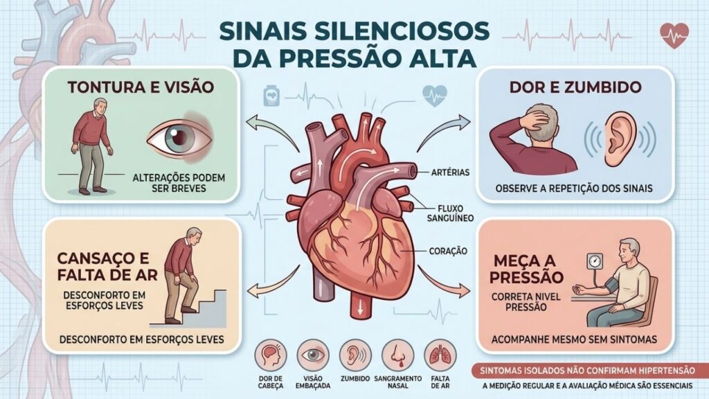 Sinais discretos e medição regular orientam a investigação da pressão alta.