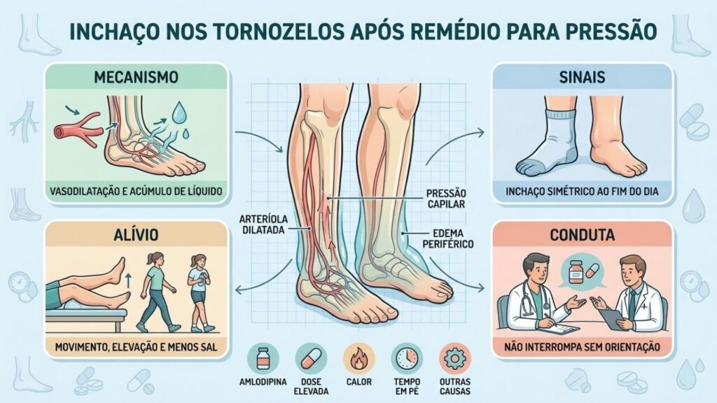 Mecanismo, sinais, alívio e ajuste médico explicam o edema por anti-hipertensivos.