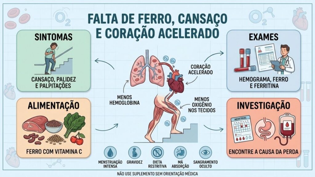 Sintomas, exames, alimentação e investigação orientam o diagnóstico da deficiência de ferro.