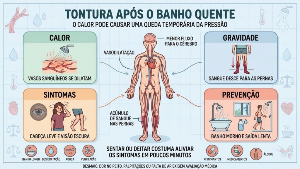 Sentar-se após o banho pode aliviar a tontura e prevenir quedas.