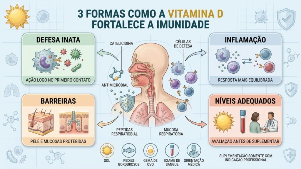 Defesa inata, inflamação controlada e barreiras íntegras sustentam a imunidade.