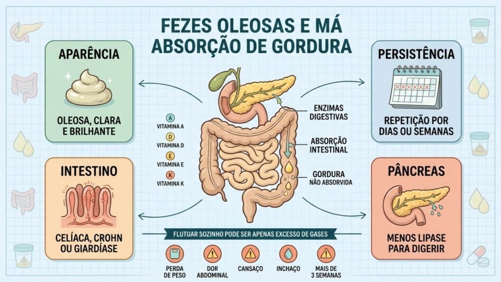 Aparência, persistência, intestino e pâncreas ajudam a identificar a esteatorreia.