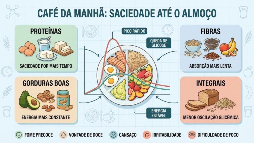 Quatro pilares equilibram a glicose e ajudam a controlar a fome matinal.
