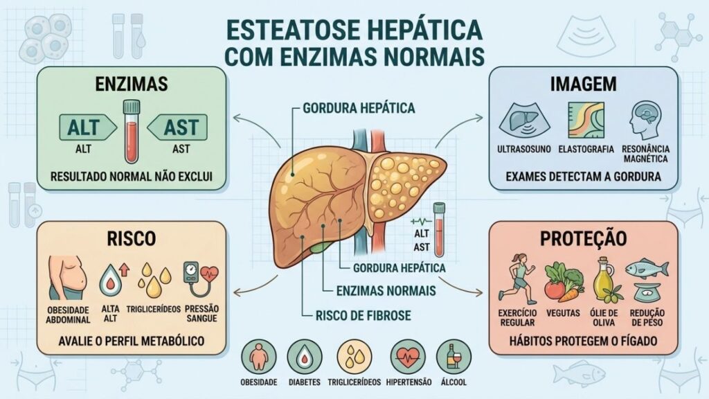 Enzimas, exames de imagem, risco metabólico e hábitos orientam a investigação hepática.