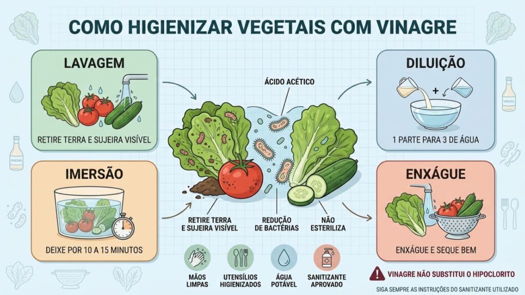 Lavar, deixar de molho e enxaguar melhora a higiene dos vegetais.