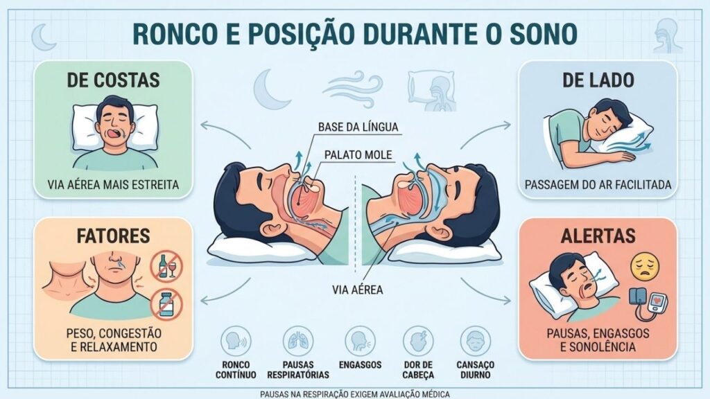 Posição, fatores associados e sinais de alerta ajudam a interpretar o ronco.