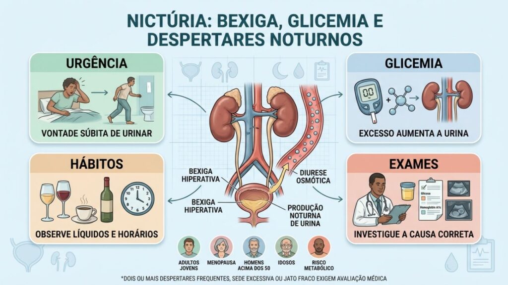 Urgência, glicemia, hábitos e exames ajudam a esclarecer a nictúria persistente.