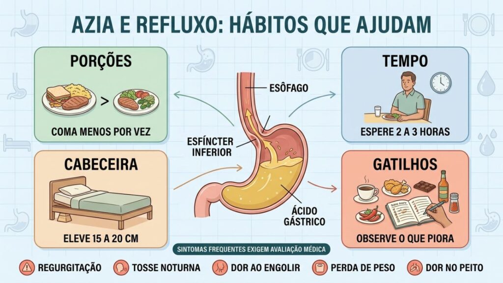Porções, postura, gatilhos e cabeceira formam quatro pilares contra a azia.