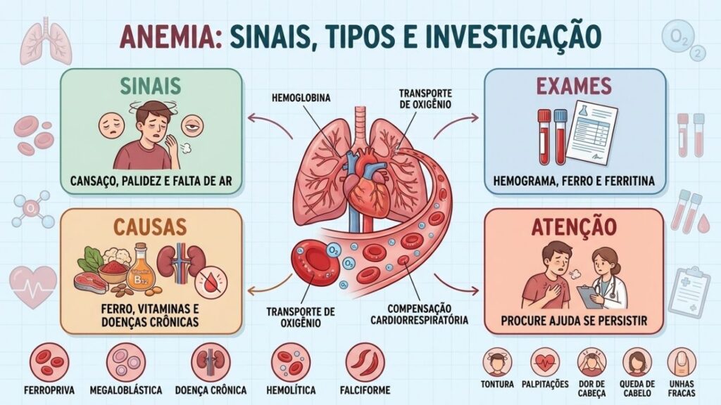 Sinais, causas, exames e tipos ajudam a identificar a anemia precocemente.
