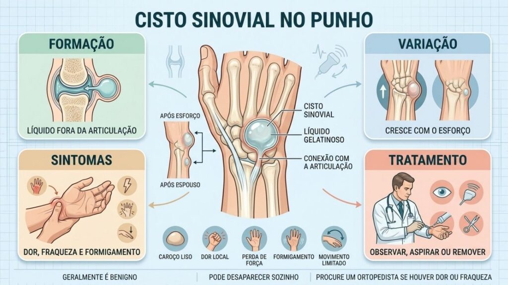 Formação, variação, sintomas e tratamentos explicam o comportamento do cisto sinovial.