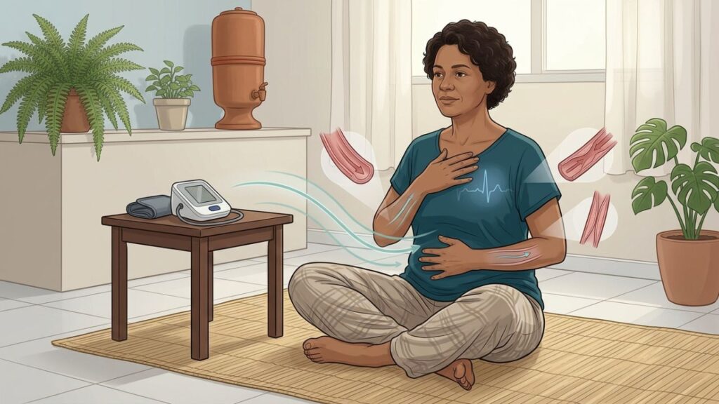 Respiração lenta e relaxamento complementam o cuidado da hipertensão.