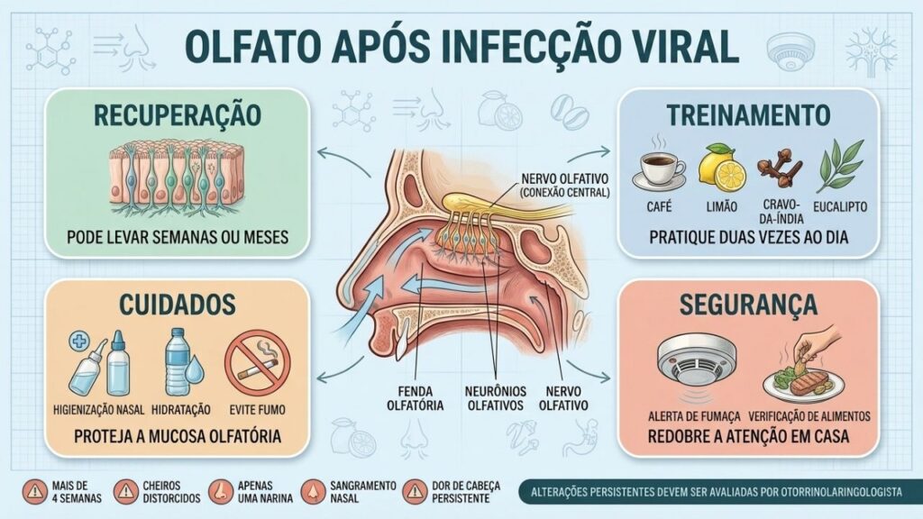 Recuperação, treinamento, cuidados e segurança orientam a reabilitação do olfato.