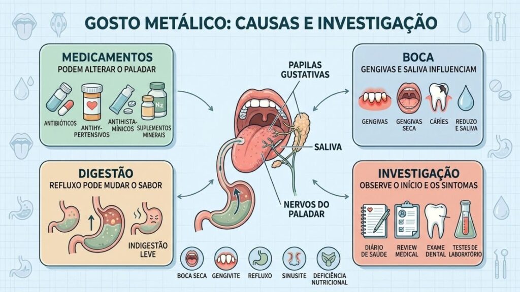 Medicamentos, boca, digestão e investigação ajudam a identificar a causa da disgeusia.