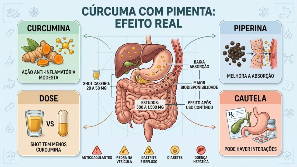 Absorção, dose, uso contínuo e contraindicações determinam o efeito da curcumina.