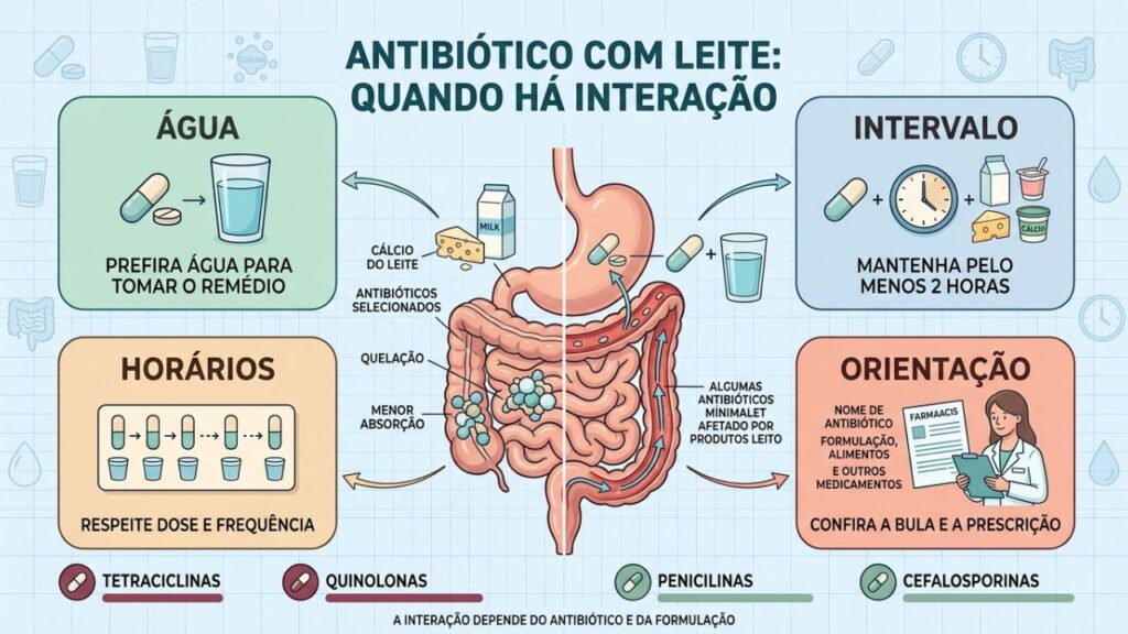 Água, intervalo, horários e orientação ajudam a preservar a absorção do antibiótico.