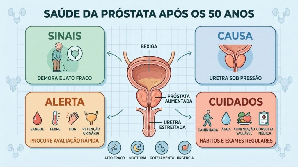 Sinais, causas, alertas e cuidados essenciais para a saúde da próstata.
