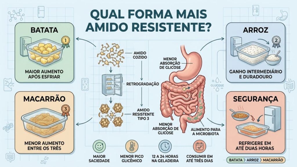 Batata lidera, seguida por arroz e macarrão após resfriamento adequado.