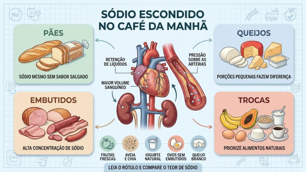Pães, queijos, embutidos e industrializados acumulam sódio e dificultam controlar a pressão.