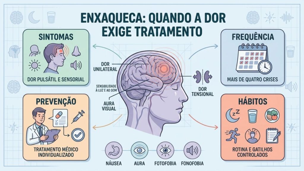 Sintomas, frequência, prevenção e hábitos orientam o controle adequado da enxaqueca.
