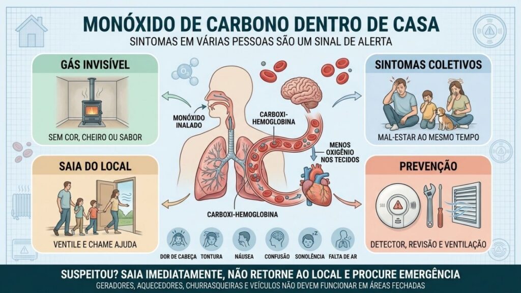 Fontes, sintomas coletivos, saída imediata e prevenção reduzem o risco de intoxicação.