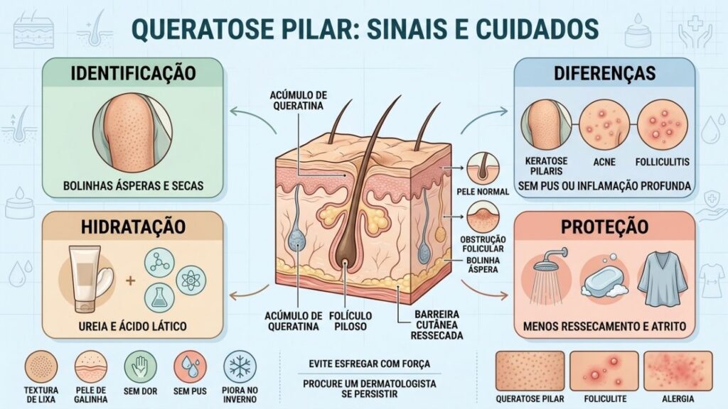 Identificação, hidratação e proteção ajudam a suavizar a textura da queratose pilar.