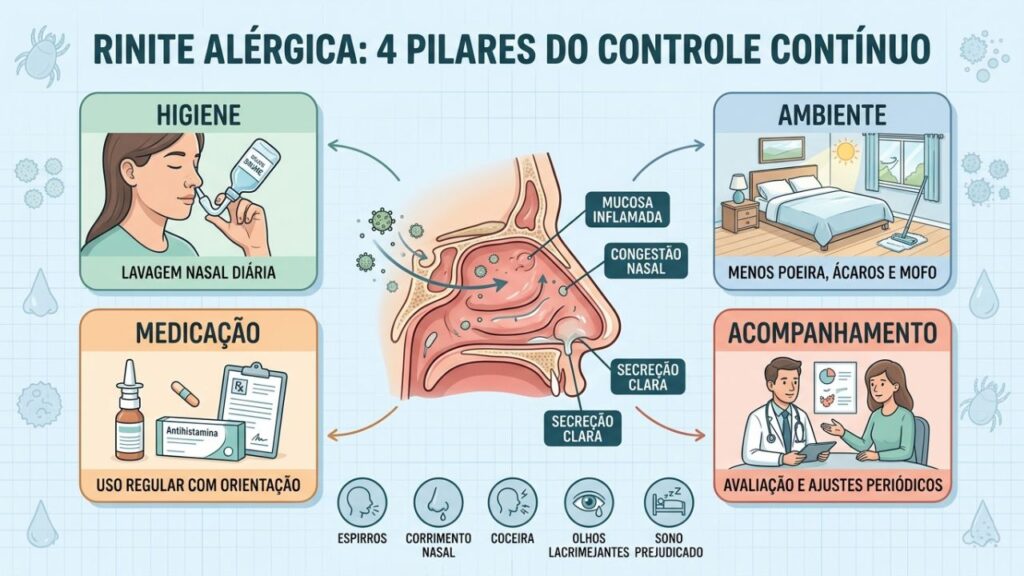 Lavagem nasal, ambiente, medicação e acompanhamento sustentam o controle da rinite.