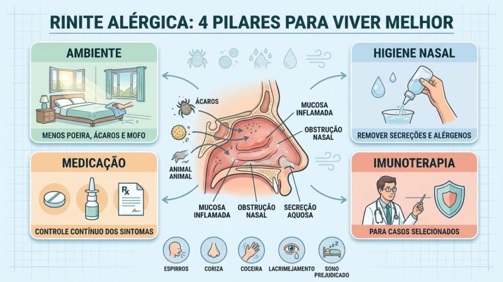 Ambiente, higiene nasal, medicação e imunoterapia ampliam o controle da rinite.