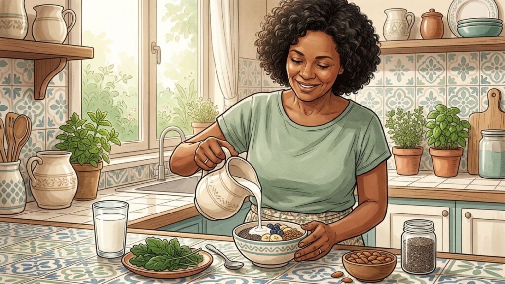 Alimentos ricos em cálcio e vitamina D fortalecem ossos maduros.