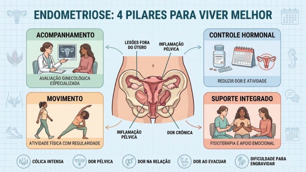 Acompanhamento, controle hormonal, movimento e suporte integrado melhoram a qualidade de vida.