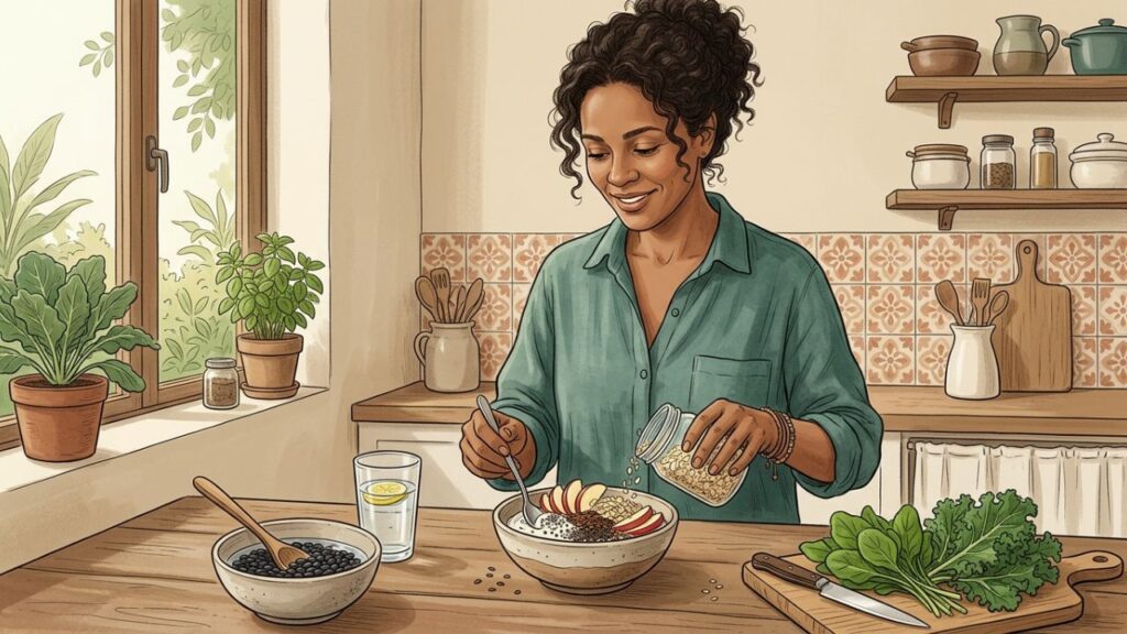 Aveia, leguminosas e frutas com casca apoiam coração e intestino.
