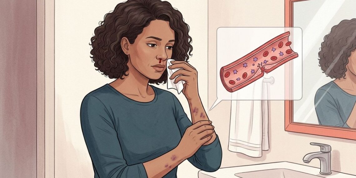 Hematomas frequentes junto com sangramento no nariz ou na gengiva podem indicar alteração nas plaquetas ou na coagulação