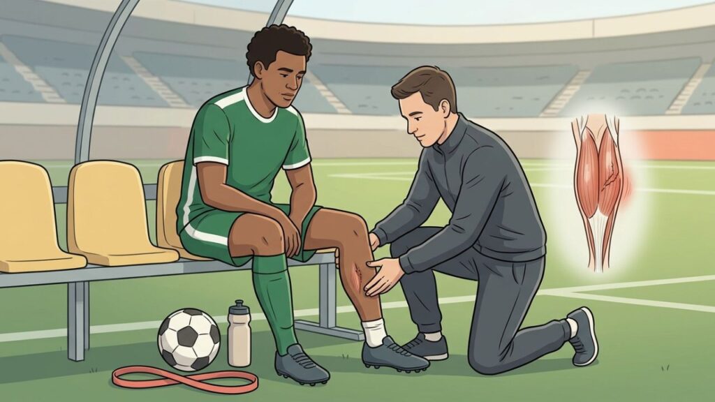 Lesão grau 2 na panturrilha exige retorno gradual ao futebol.