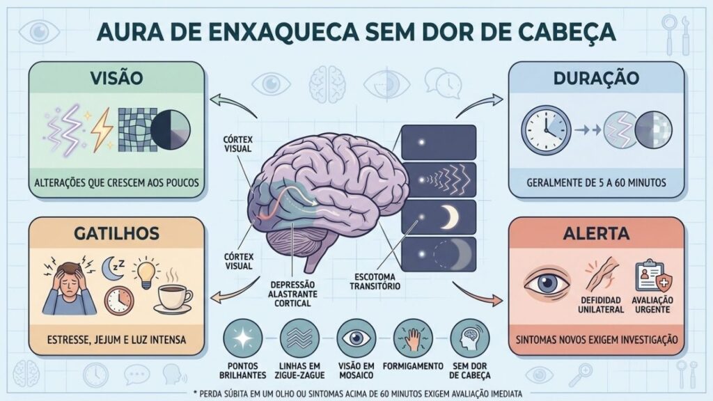 Aura visual isolada exige atenção quando aparece pela primeira vez.
