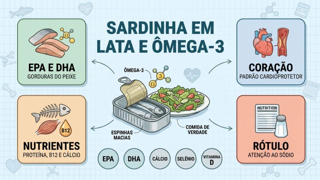 Sardinha oferece EPA, DHA, cálcio e proteína além das cápsulas.