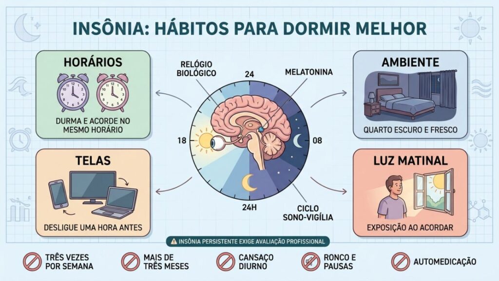 Horários, ambiente, menos telas e luz matinal favorecem um sono consistente.