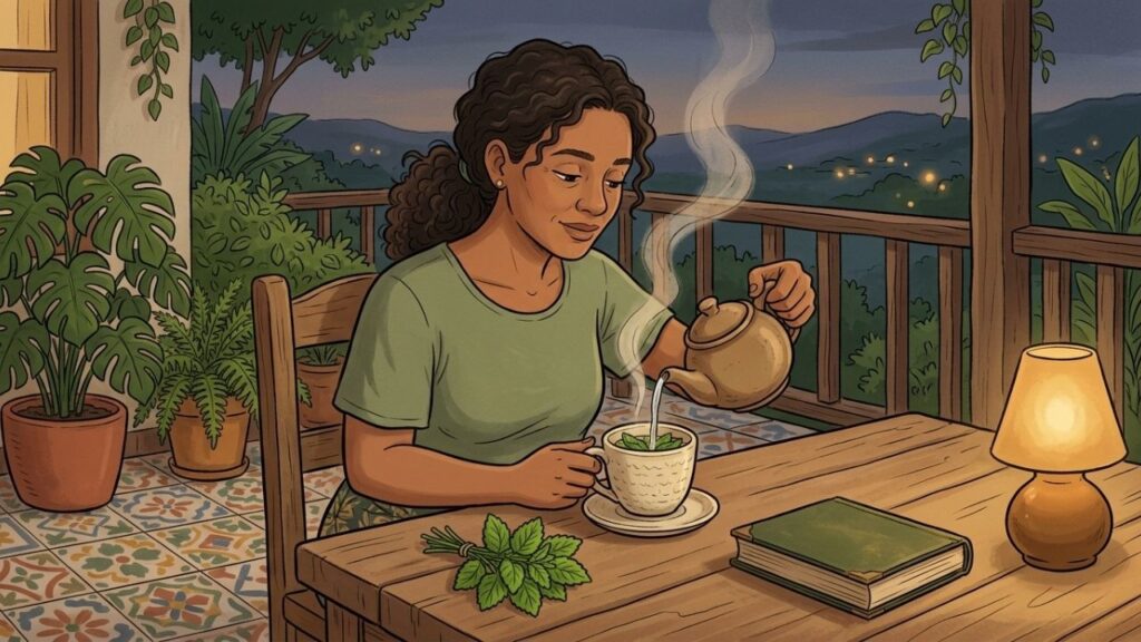 Melissa officinalis integra rituais noturnos para desacelerar corpo e mente.